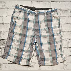 Retro UnionBay Men's Plaid Shorts - White, Gray, Blue, & Green